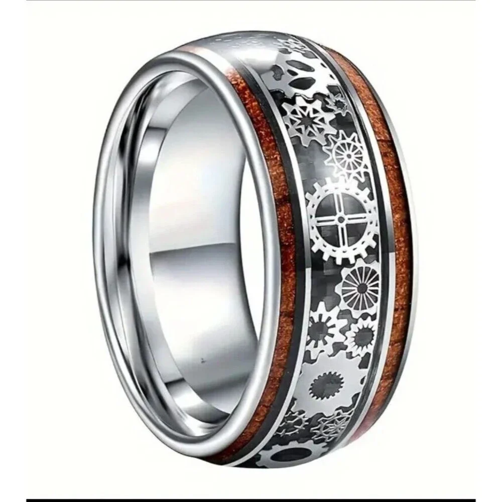 Men's Silver Ring surrounded with GEARS Size 8